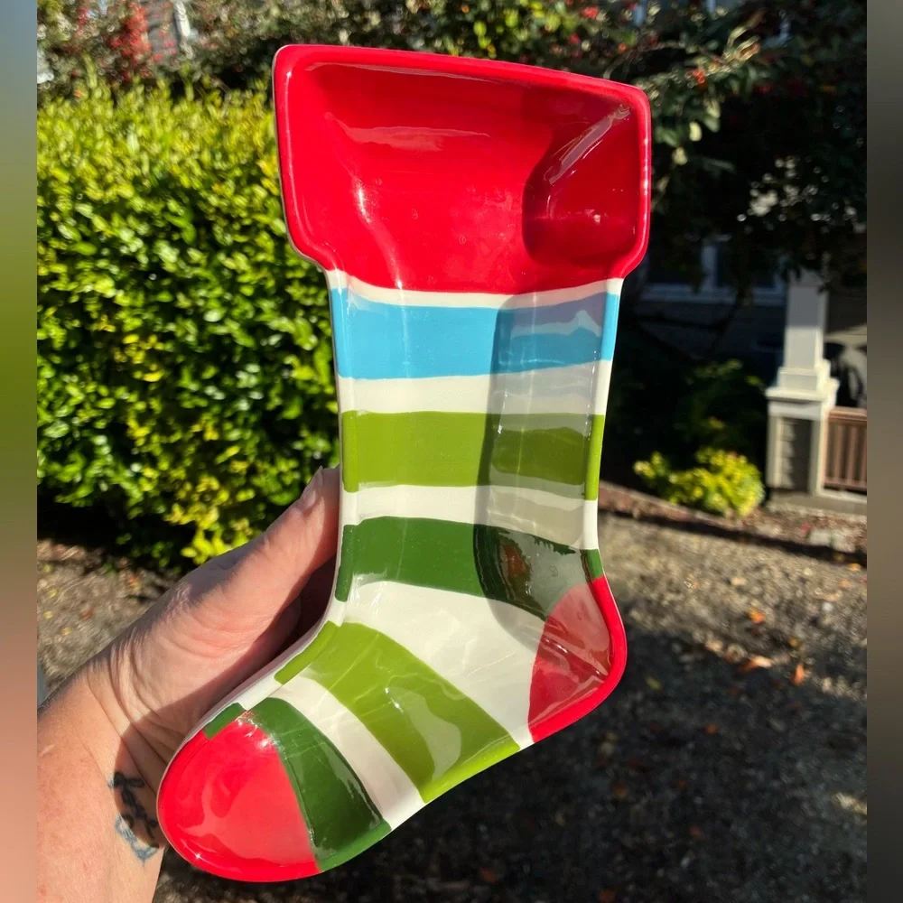 Sur La Table Colorful Striped Christmas Stocking Dish